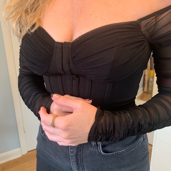 COPY - Ya Ya & Co sz sml   Bustier w/sheer sleeves. - Picture 1 of 9